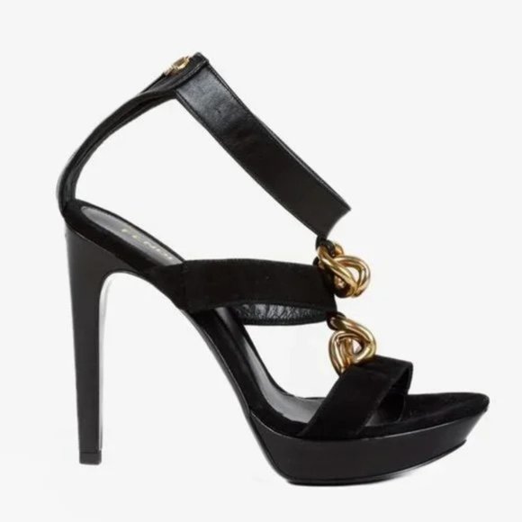 Fendi Black Suede Chain T-Strap Sandals - Main Image